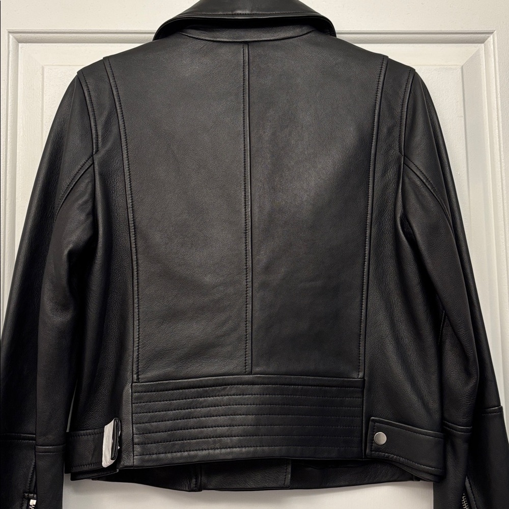 NWT Theory Moto Black Biker Grain Lamb Leather Jacket with Silver Accents Size M - Picture 13 of 16